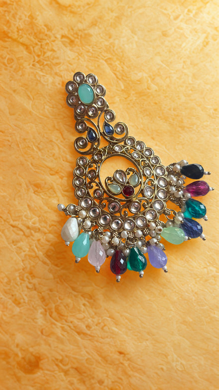 Zulekha Royal Aura Multicolor Polki Chandbali Earrings