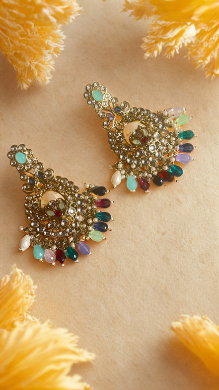 Zulekha Royal Aura Multicolor Polki Chandbali Earrings
