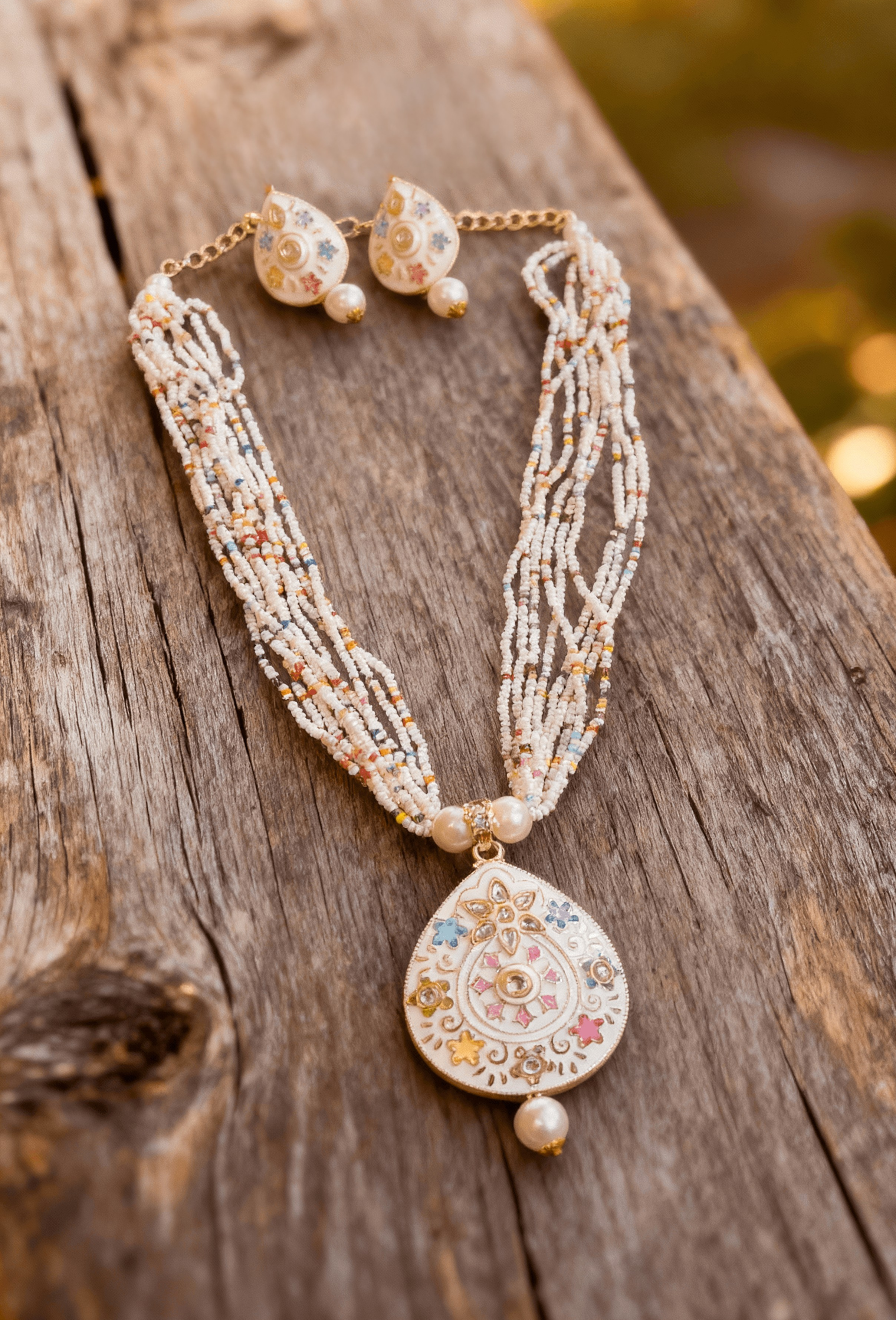 Zulekha Meenakari Blossom Beaded Set