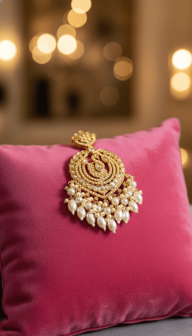 Zulekha Peacock Glow Kundan Maangtika & Jhumka Set