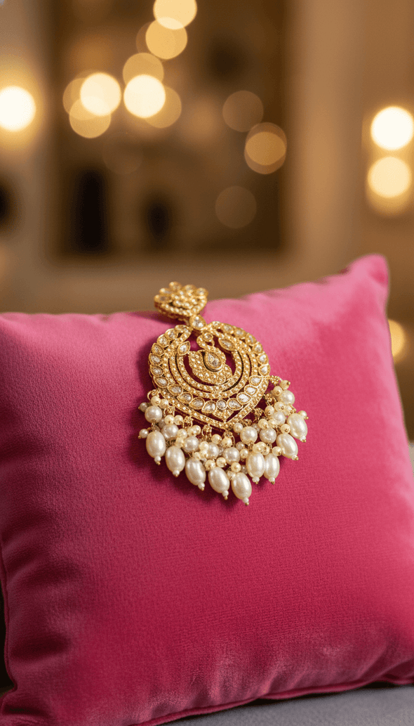 Zulekha Peacock Glow Kundan Maangtika & Jhumka Set