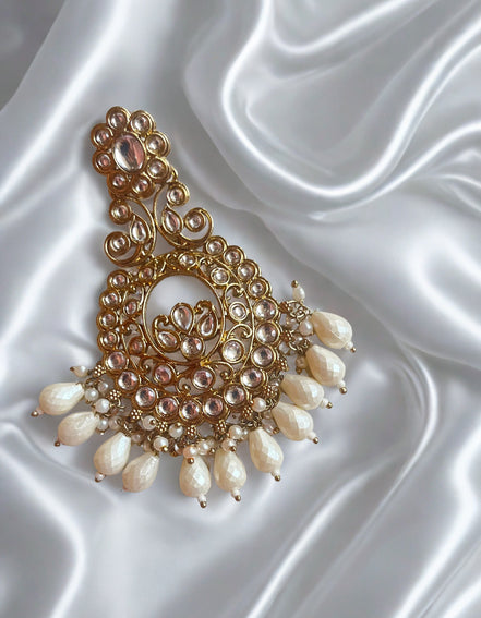 Zulekha Royal Aura White Pearl Polki Chandbali Earrings