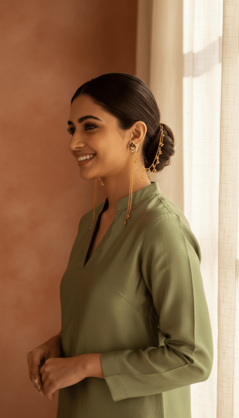 Zulekha Regal Kundan & Multicolor Stone Hair Chain Earring Set