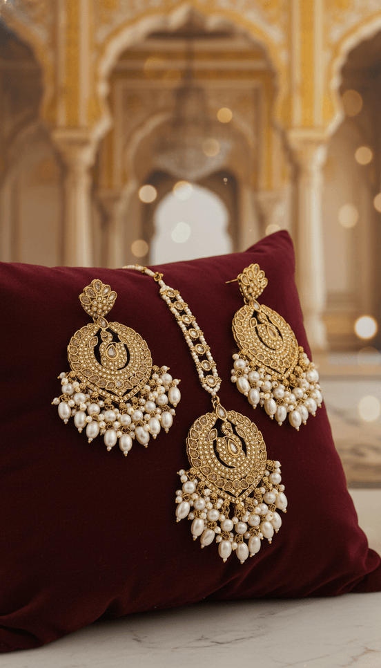 Zulekha Peacock Glow Kundan Maangtika & Jhumka Set