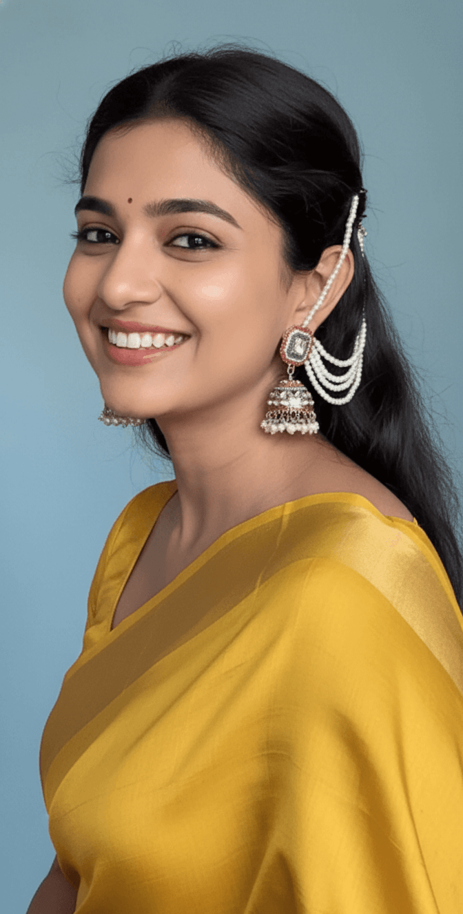 Zulekha Majestic Pearl Earchain Bahubali Kundan Jhumkas