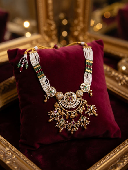 Zulekha Rajsi Vaibhav Polki Pearl Set – polki and pearl bridal necklace set