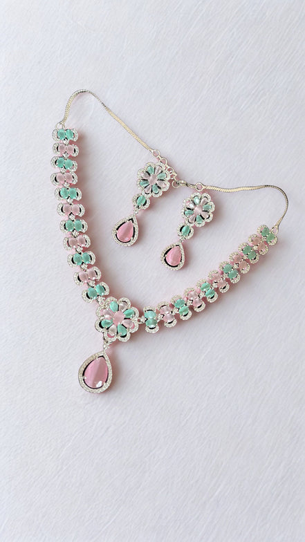 Zulekha Blush & Mint Floral Drop Necklace