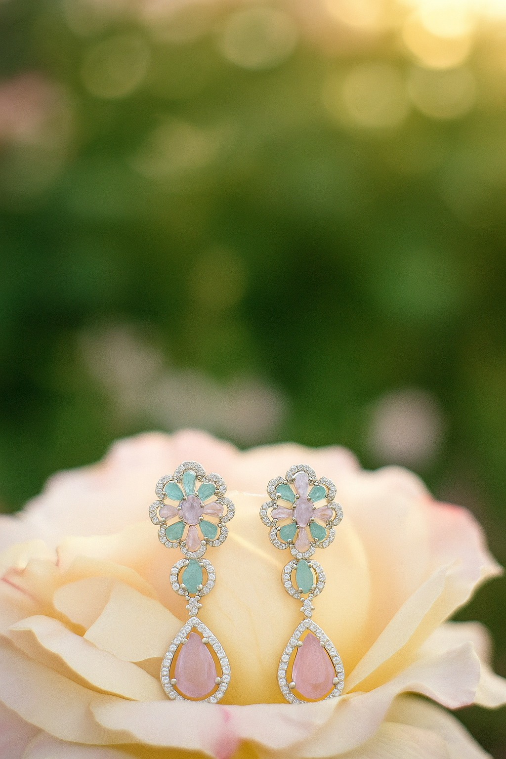 Zulekha Blush & Mint Floral Drop Necklace