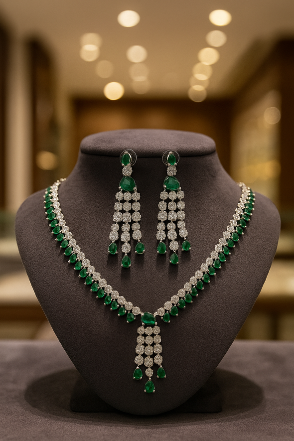 Zulekha Emerald Elegance Diamond Necklace Set