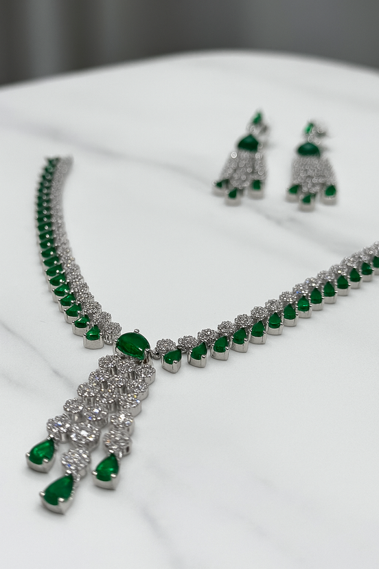 Zulekha Emerald Elegance Diamond Necklace Set