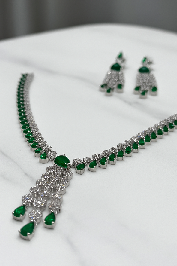 Zulekha Emerald Elegance Diamond Necklace Set