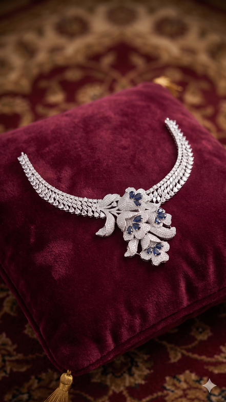 Zulekha Amethyst Petal Diamond Set – purple American Diamond necklace and earring set