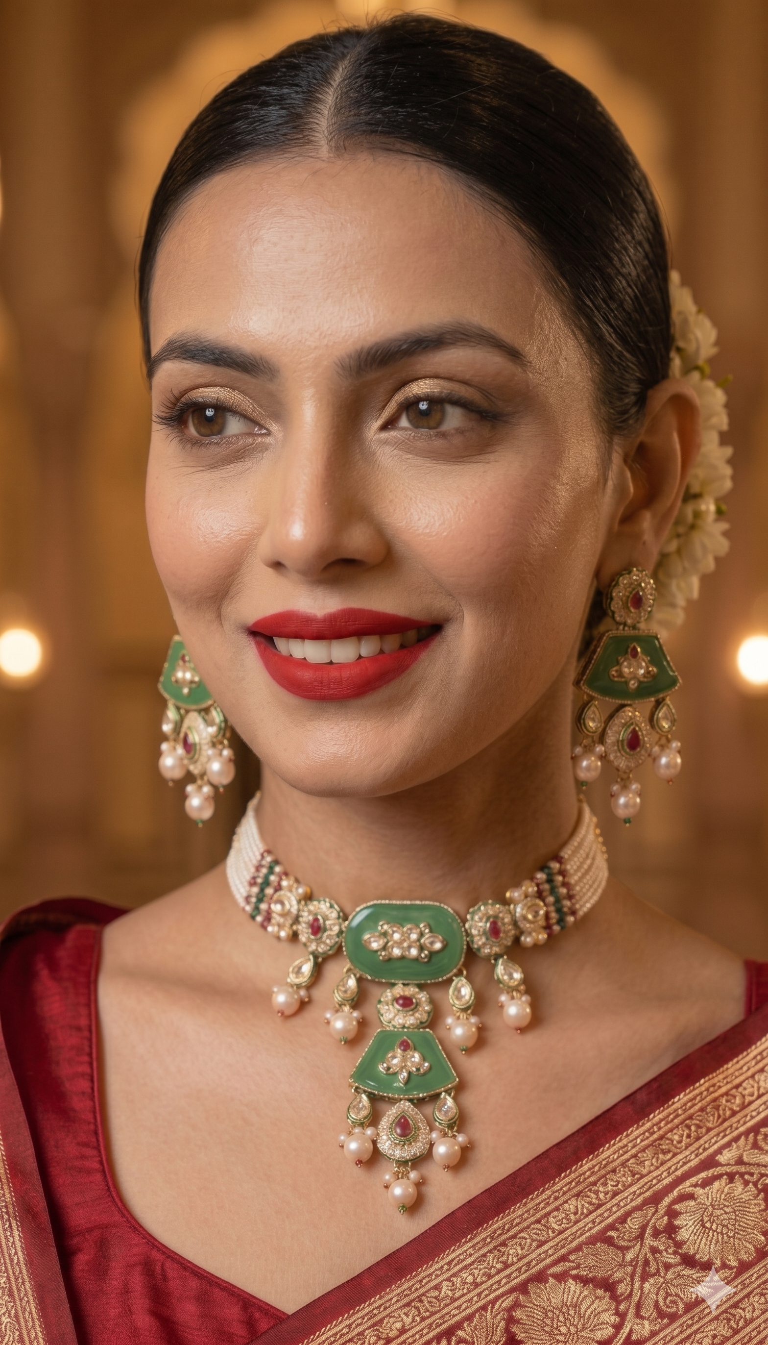 Zulekha Rajsi Vaibhav Panna Kundan Set – emerald green kundan bridal necklace set