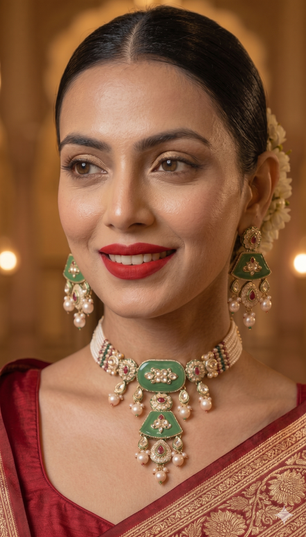Zulekha Rajsi Vaibhav Panna Kundan Set – emerald green kundan bridal necklace set