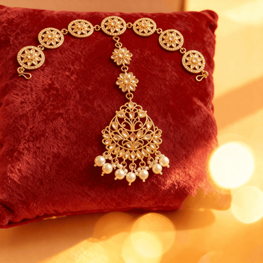 Zulekha-Abroo-Sheeshphool-Set-Maangtika-Set-Sheeshphool combo-Pearl-Kundan-American-Diamond