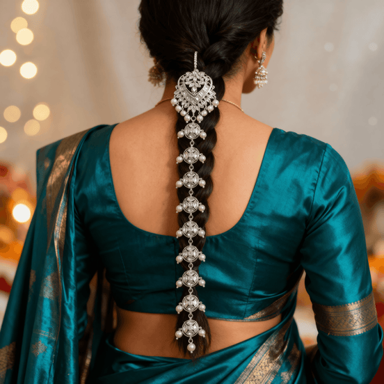 Zulekha-Royal-Pearl-Kundan-cubiczircona-braid-ornament-Hair-jewellery-Braid-jewellery