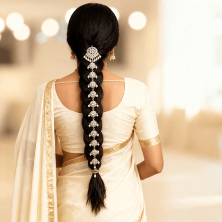 Zulekha-Shehnai-Silver-Kundan-Pearl-Braid-Ornament-Choti-HairJewellery