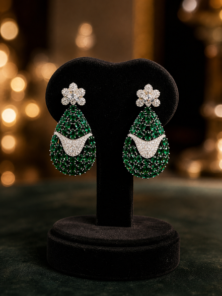Zulekha Emerald Regalia Diamond Set – emerald green American Diamond necklace and earring set