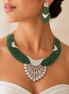 Zulekha Emerald Regalia Diamond Set – emerald green American Diamond necklace and earring set