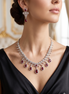 Zulekha Garnet Drop Diamond Set – red garnet American Diamond necklace and earring set