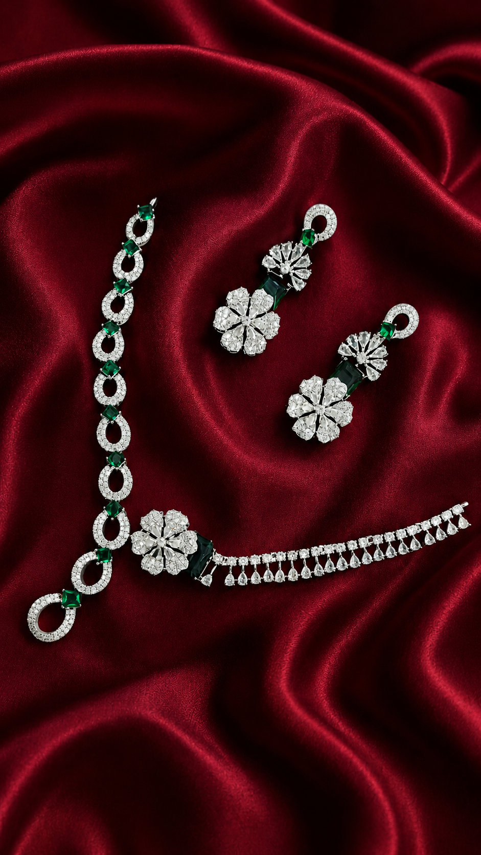 Zulekha Jademist Diamond Set – jade green American Diamond necklace and earring set