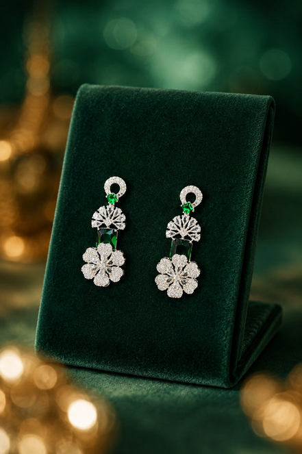 Zulekha Jademist Diamond Set – jade green American Diamond necklace and earring set