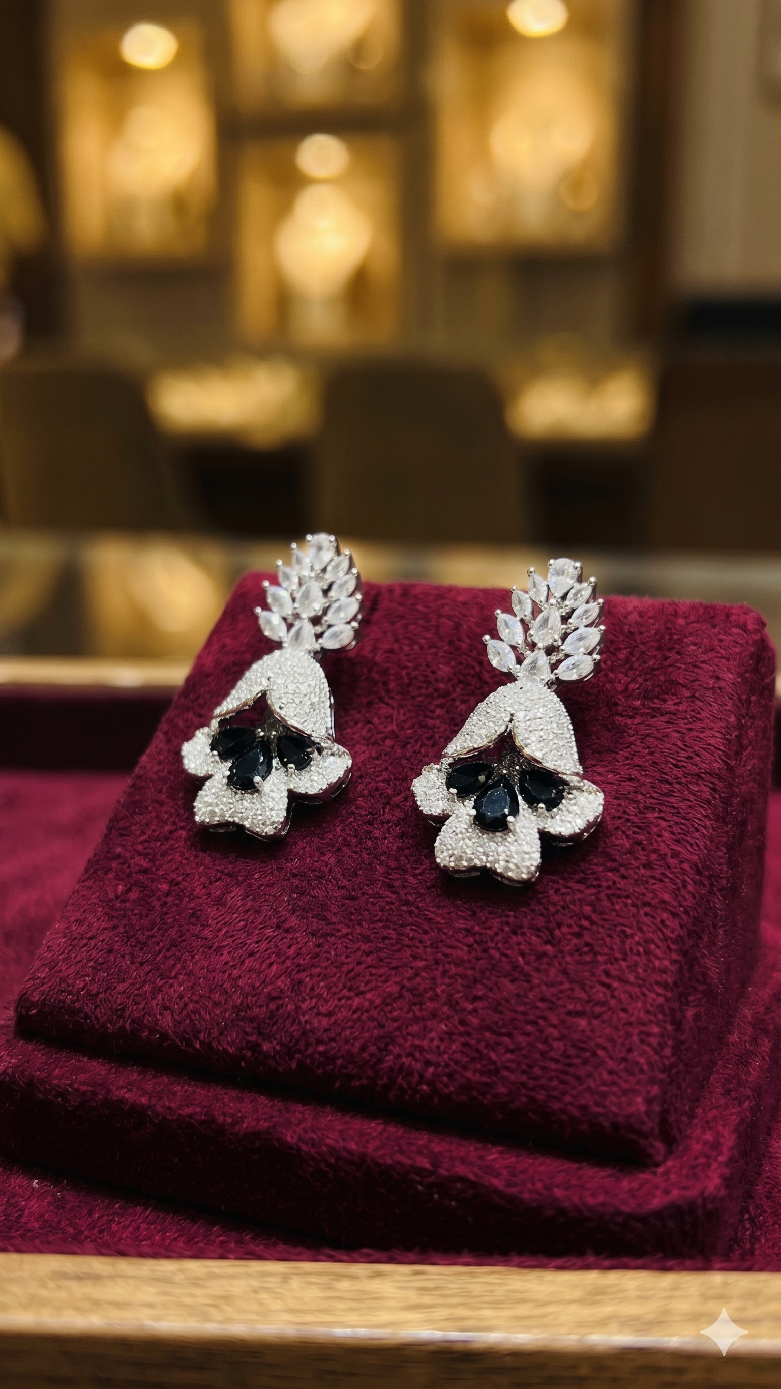 Zulekha Midnight Petal Diamond Set – black American Diamond necklace and earring set