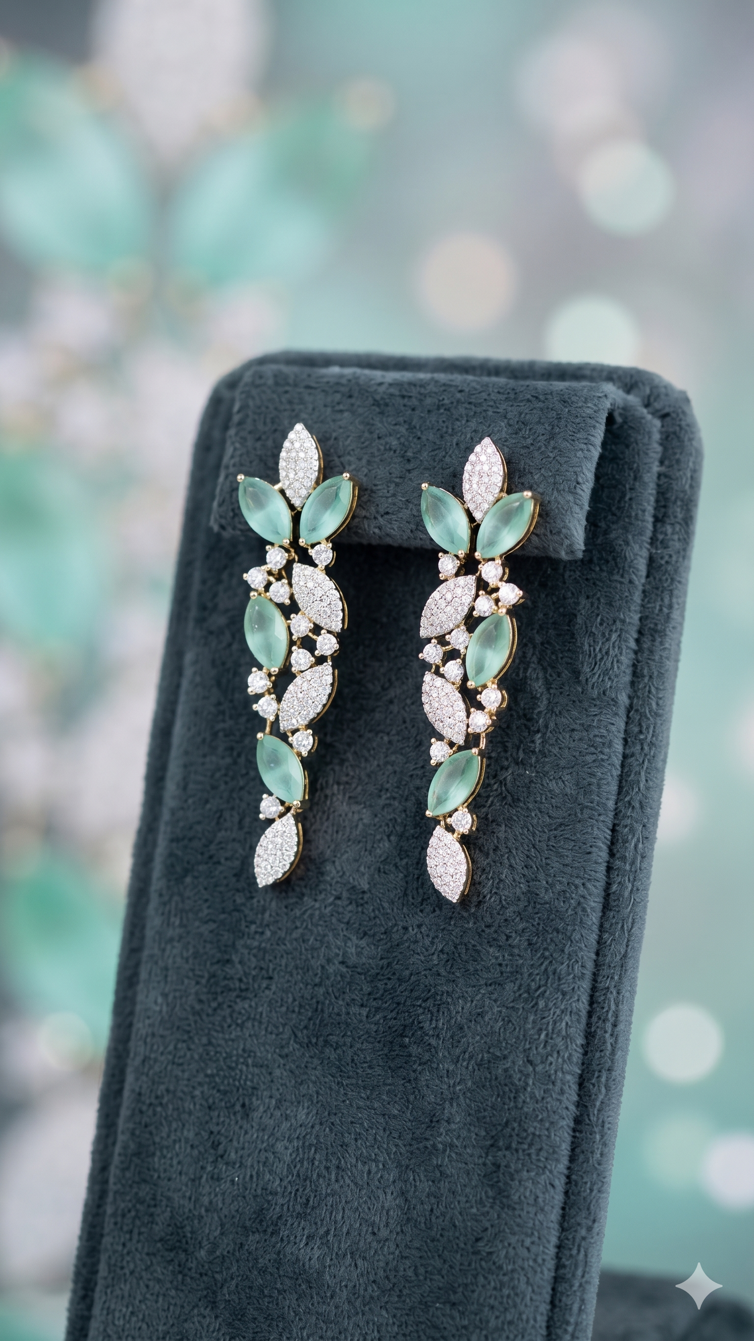 Zulekha Moonleaf Dew Diamond Set – American Diamond necklace and earring set with leaf motifs