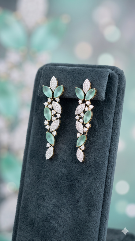 Zulekha Moonleaf Dew Diamond Set – American Diamond necklace and earring set with leaf motifs