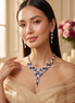 Zulekha Moonleaf Sapphire Diamond Set – blue American Diamond necklace and earring set with leaf motifs