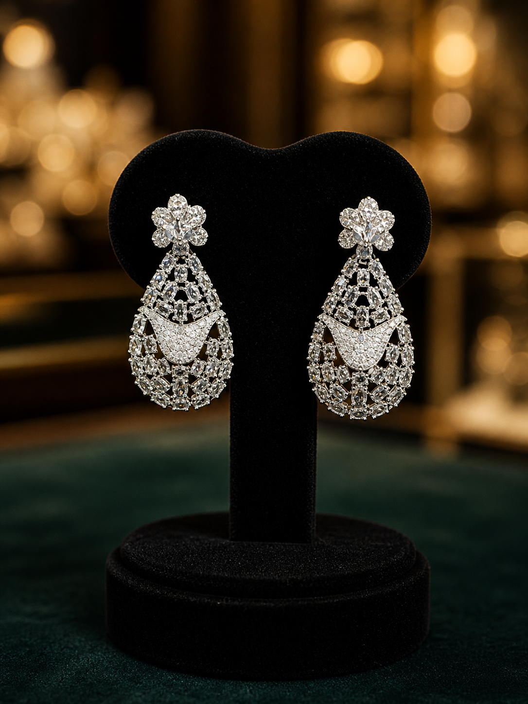 Zulekha Moonlight Regalia Diamond Set – silver American Diamond necklace and earring set