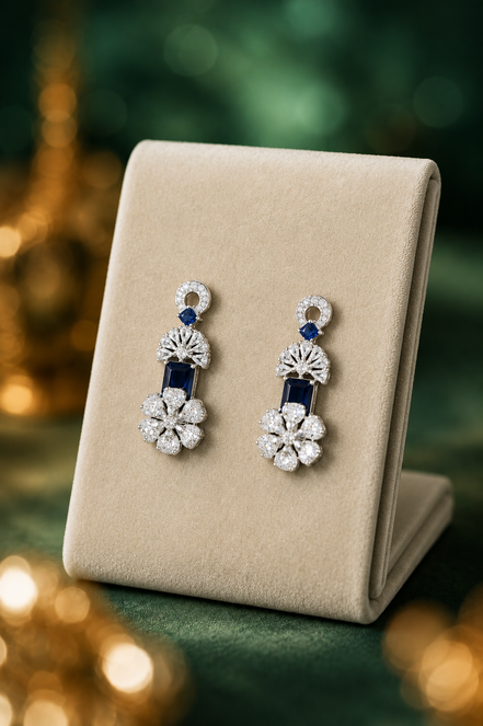Zulekha Moonmist Diamond Set – silver white American Diamond necklace and earring set