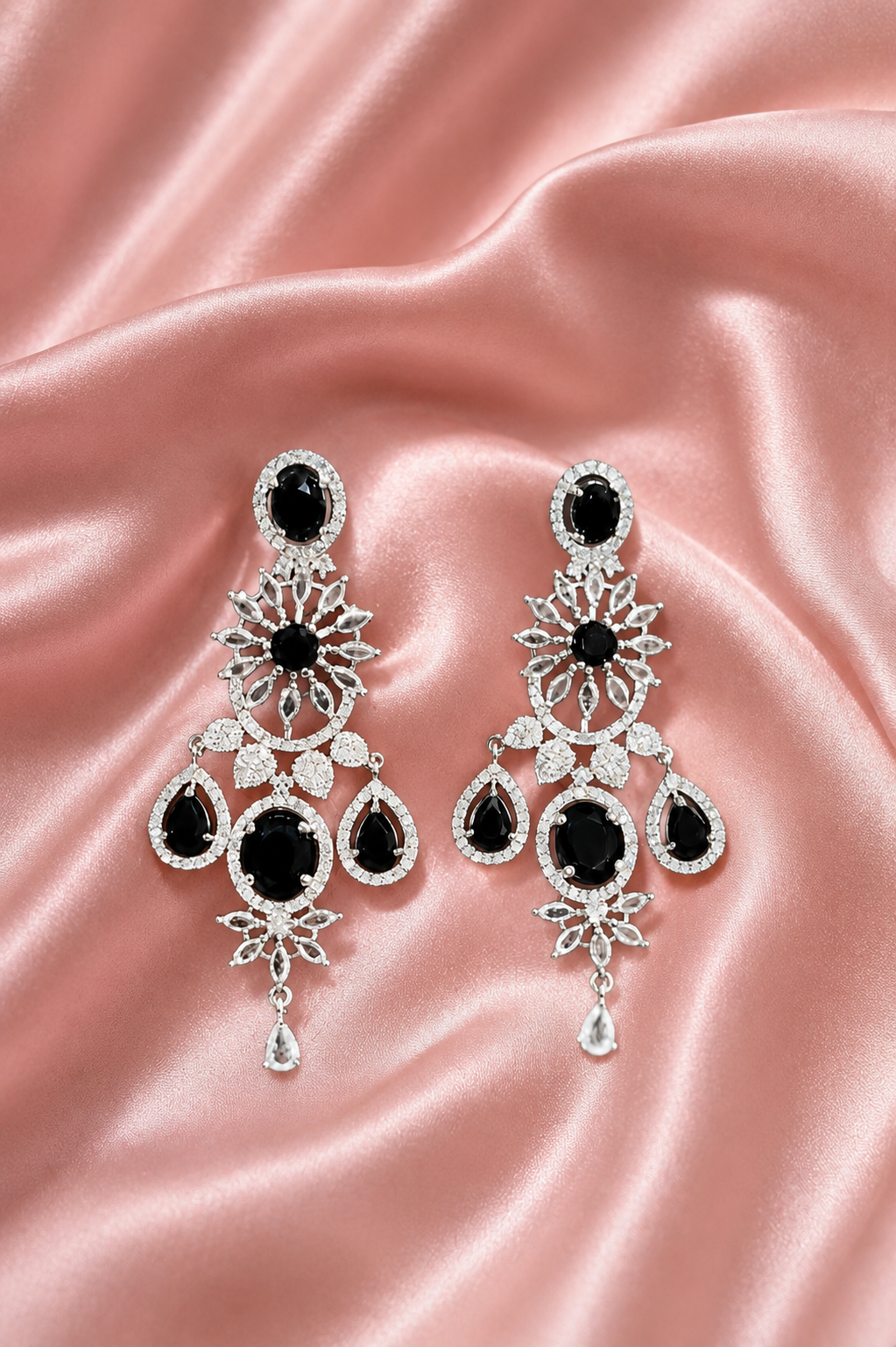 Zulekha Noir Celeste Diamond Set – black American Diamond necklace and earring set
