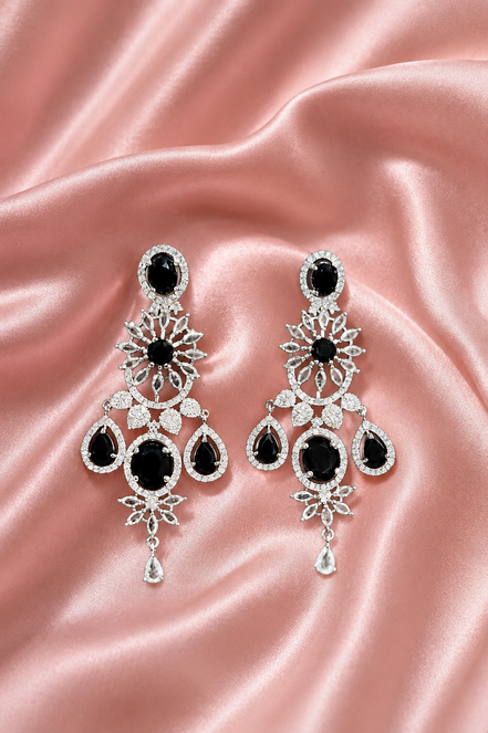Zulekha Noir Celeste Diamond Set – black American Diamond necklace and earring set