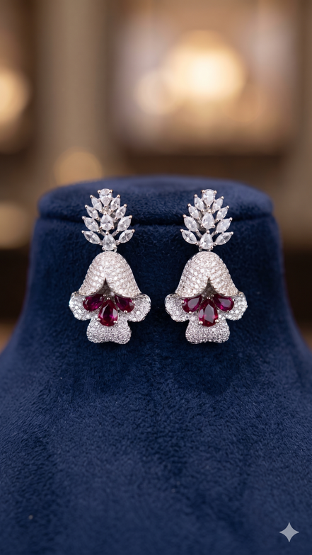 Zulekha Rose Petal Diamond Set – rose pink American Diamond necklace and earring set