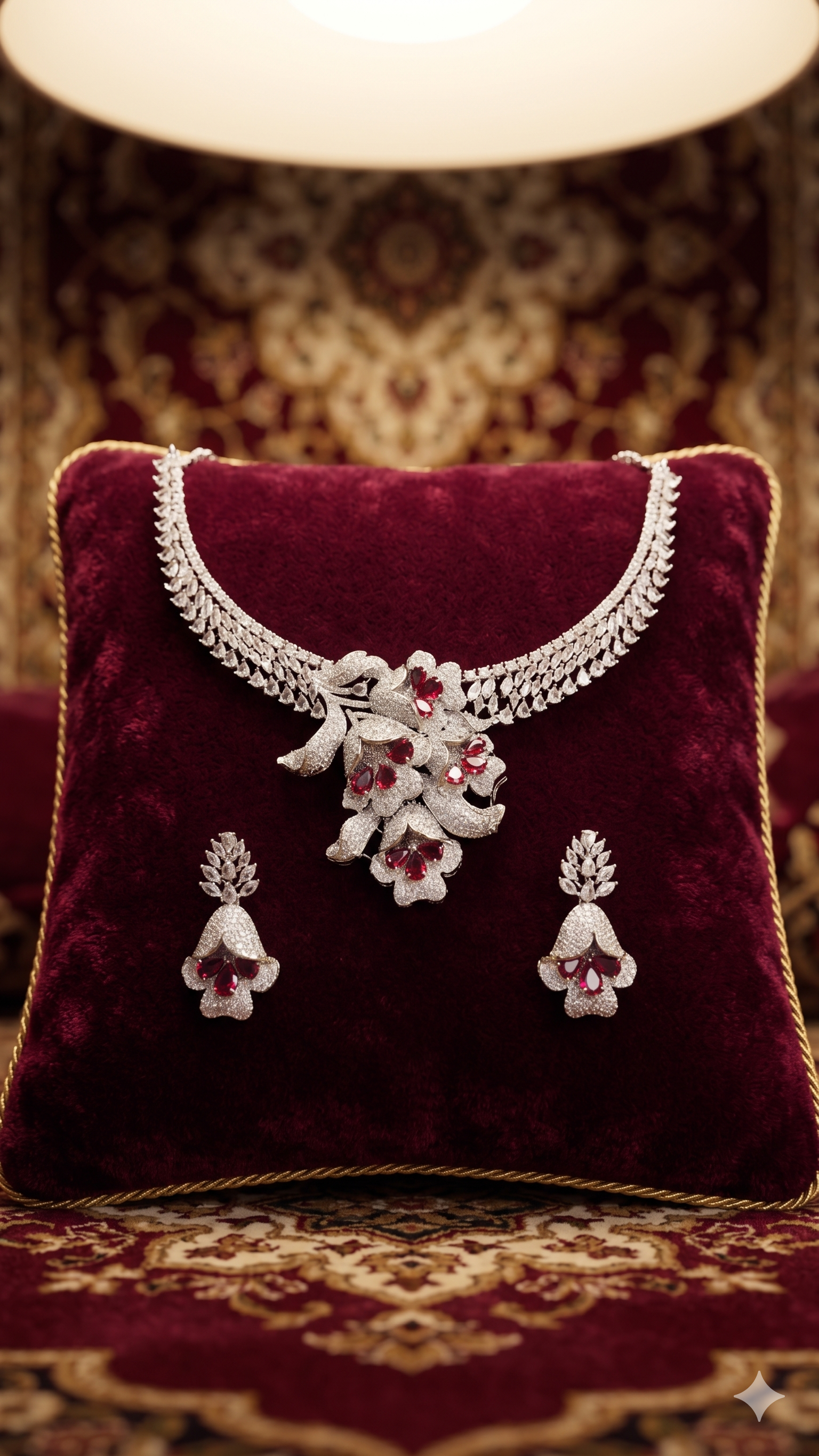 Zulekha Rose Petal Diamond Set – rose pink American Diamond necklace and earring set
