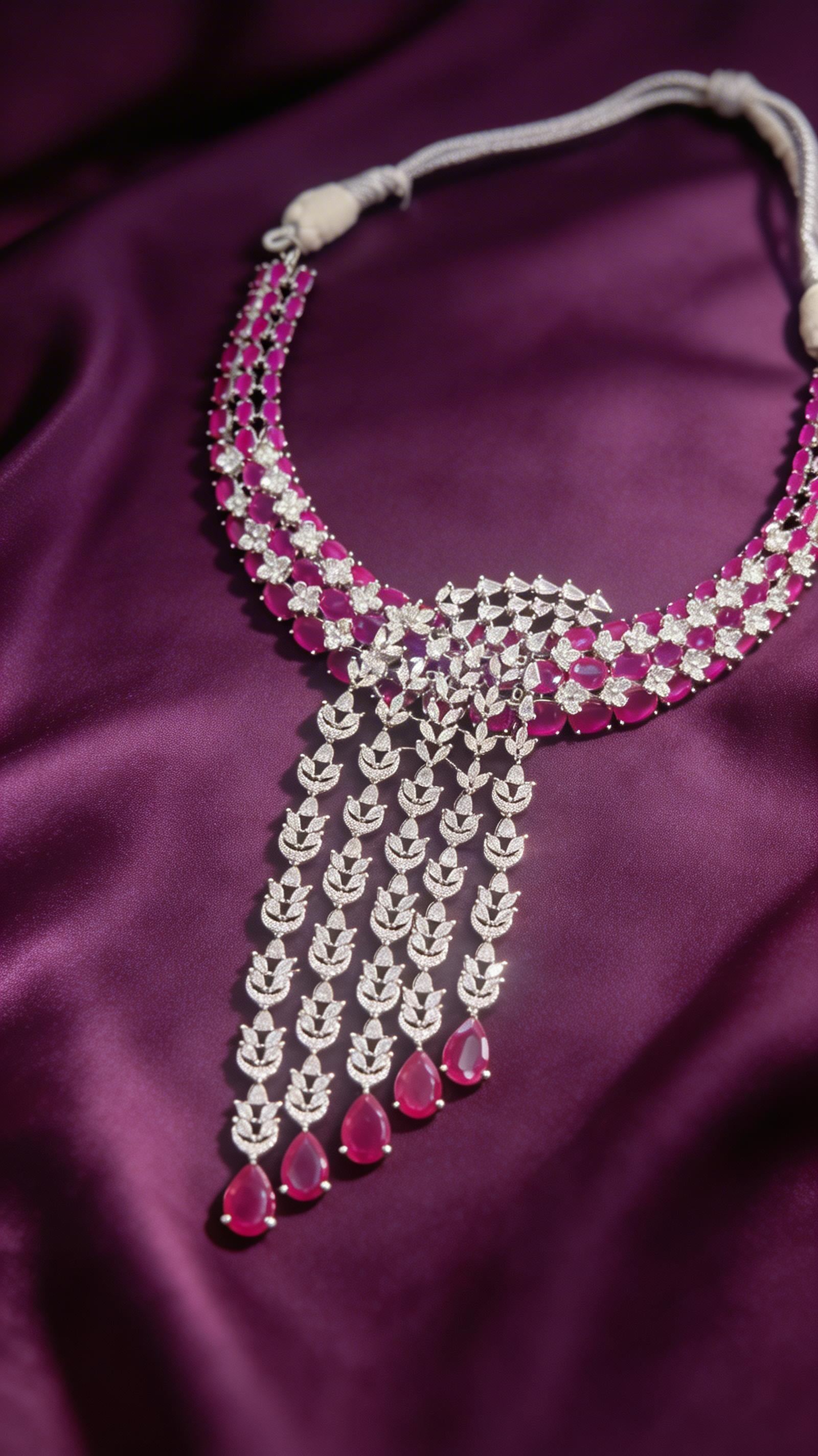 Zulekha Rosè Veil Choker Set – rose pink American Diamond choker necklace set