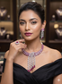 Zulekha Rosè Veil Choker Set – rose pink American Diamond choker necklace set