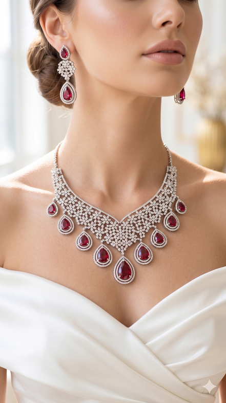 Zulekha Roselle Aura Diamond Set – rose pink American Diamond necklace and earring set
