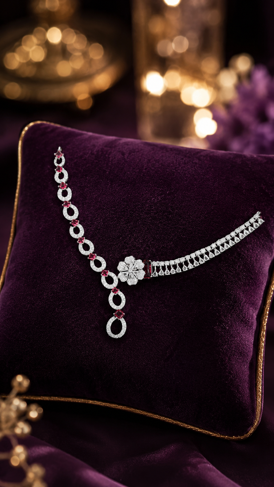 Zulekha Rosemist Diamond Set – rose pink American Diamond necklace and earring set