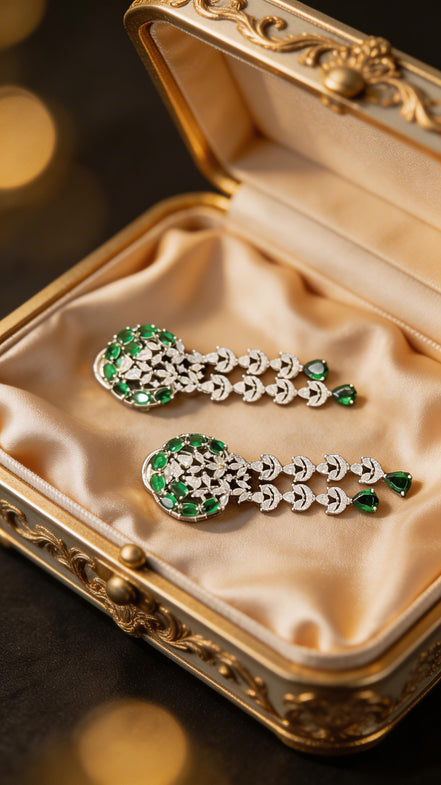 Zulekha Verdant Veil Choker Set – emerald green American Diamond choker necklace set