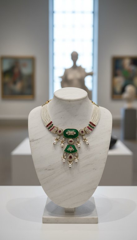 Zulekha Rajsi Vaibhav Panna Kundan Set – emerald green kundan bridal necklace set