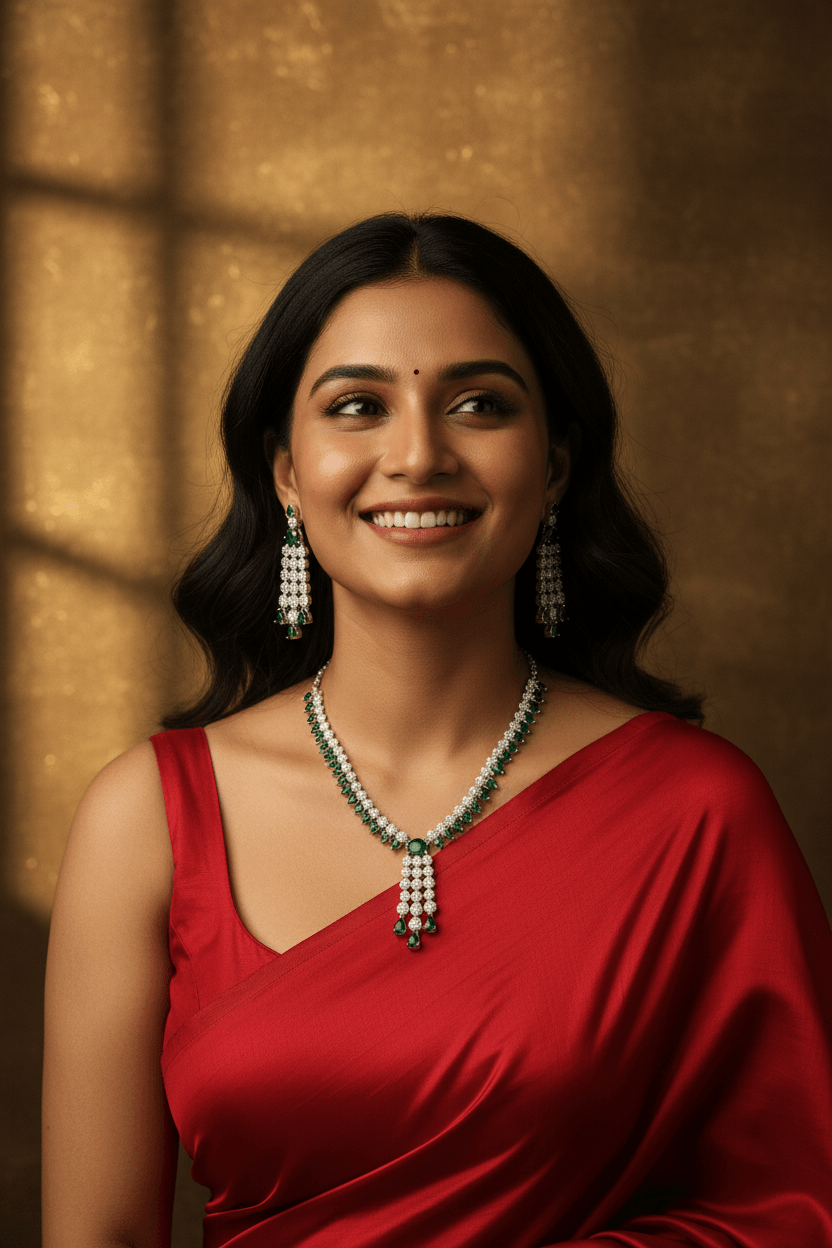 Zulekha Emerald Elegance Diamond Necklace Set