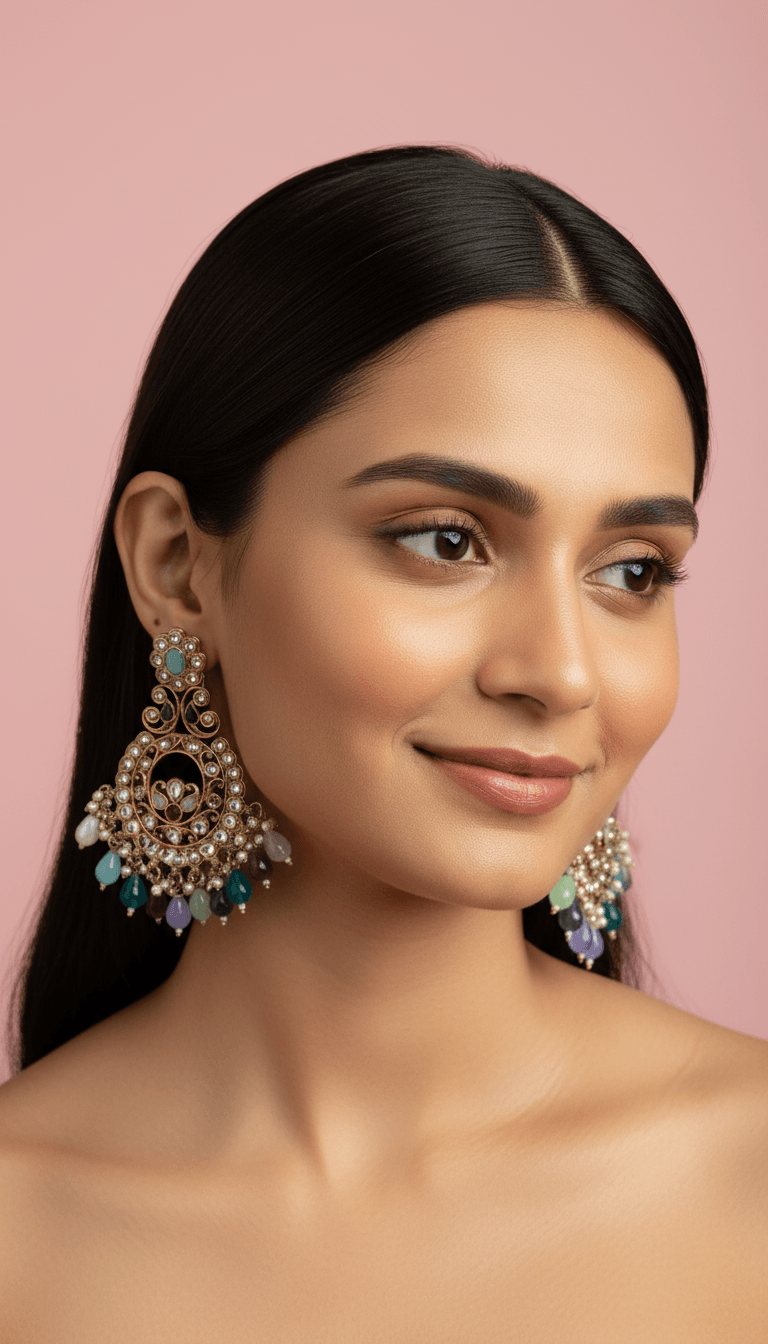 Zulekha Royal Aura Multicolor Polki Chandbali Earrings
