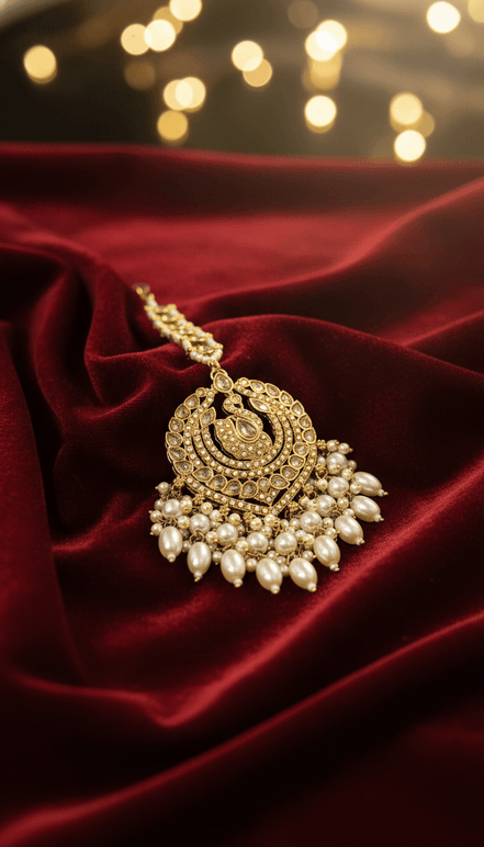 Zulekha Peacock Glow Kundan Maangtika & Jhumka Set