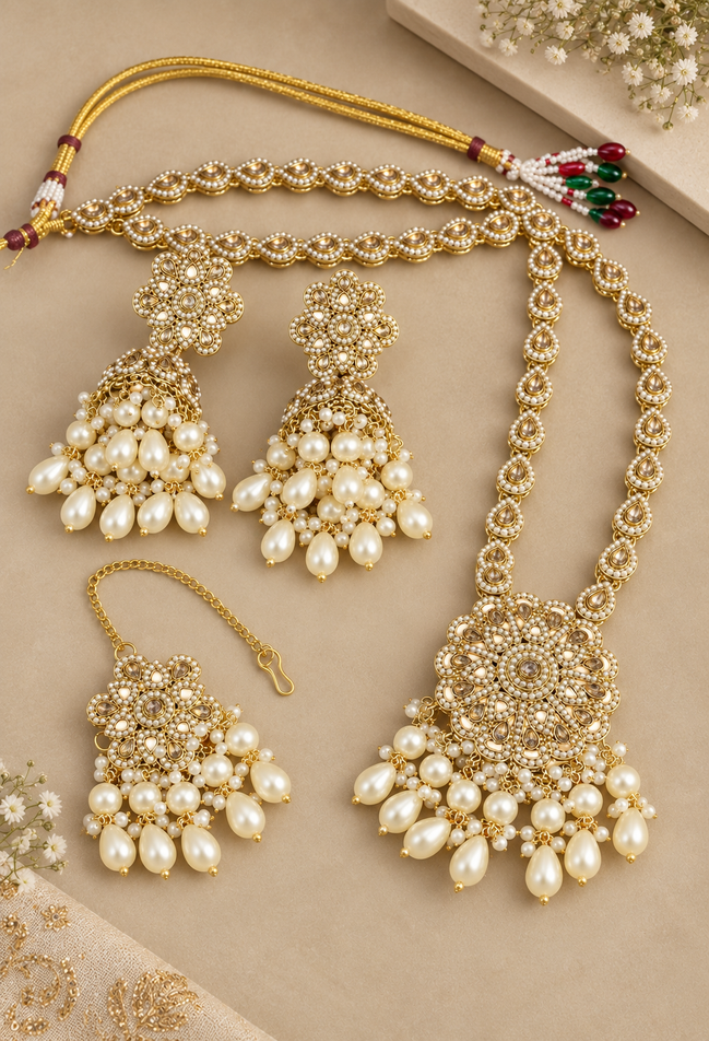 Zulekha Rajkumari Pearl Kundan Necklace Set