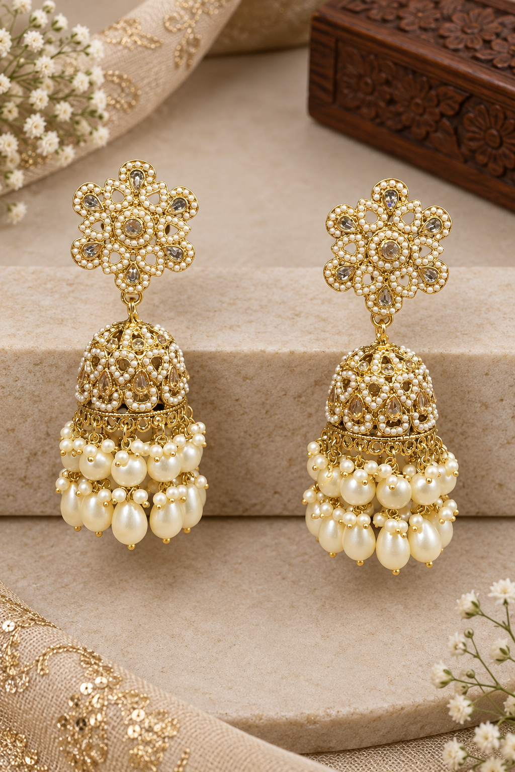 Zulekha Rajkumari Pearl Kundan Necklace Set