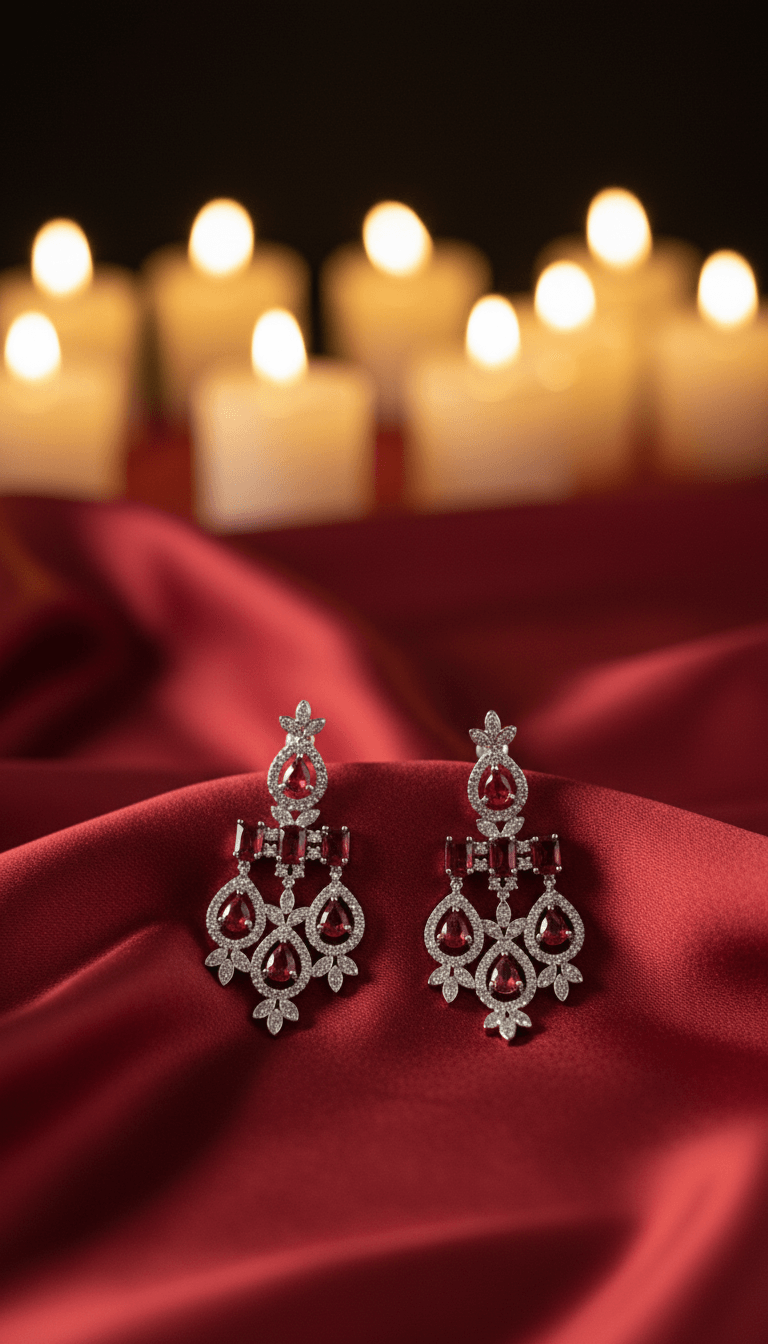 Zulekha Crimson Elegance Set – deep red American Diamond necklace and earring set