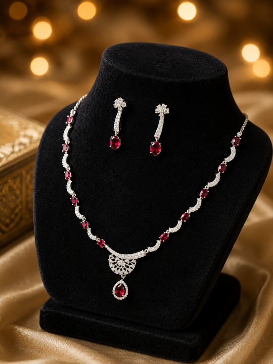 Zulekha Garnet Drop Diamond Set