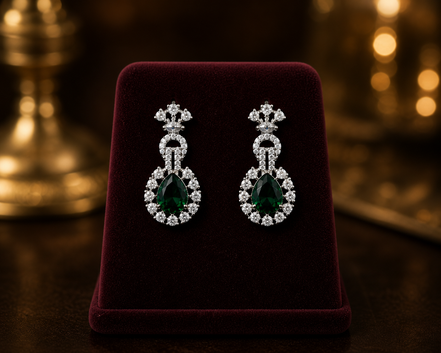 Zulekha Jade Halo Diamond Set – jade green American Diamond necklace and earring set